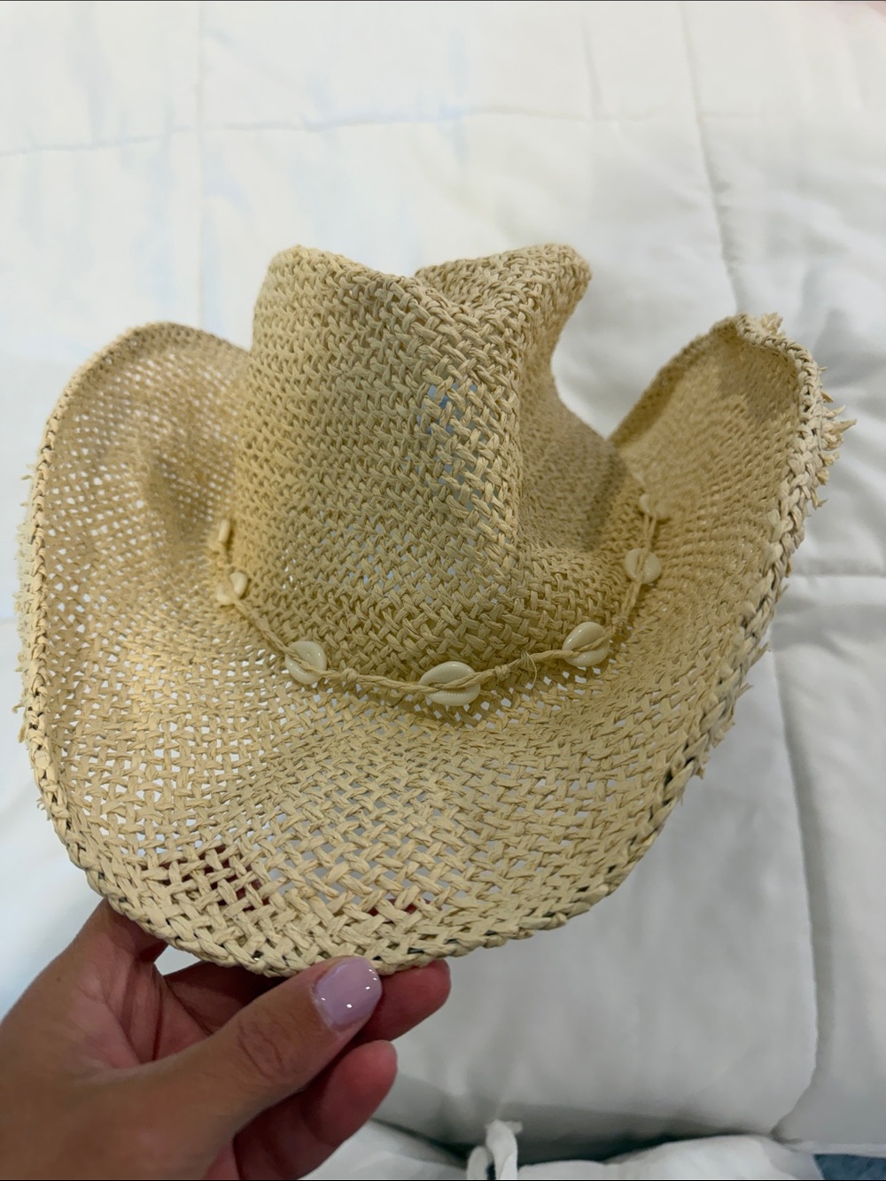 American Eagle Outfitters Natural Straw Cowgirl Hat with Shell Band